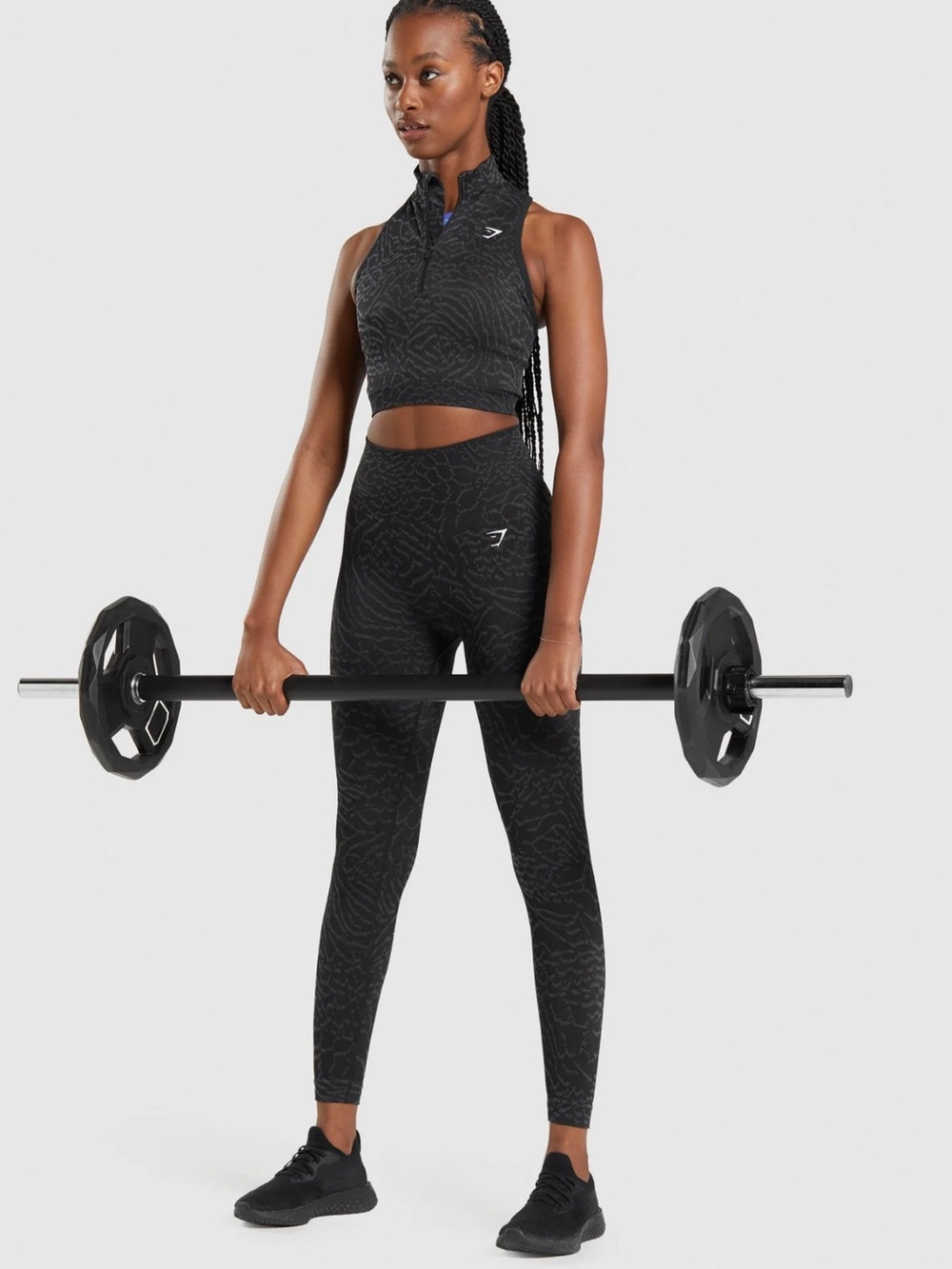 GYMSHARK Adapt Animal Seamless 2 Piece Matching Set Crop 1/2 Zip Black Size XS